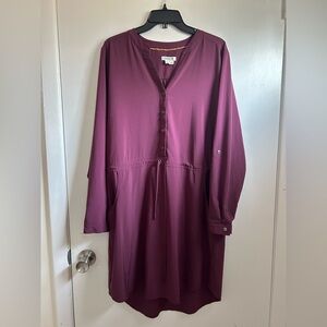 Orvis Women’s L Pack and Go Shirt Dress Fig Burgundy Long Sleeve